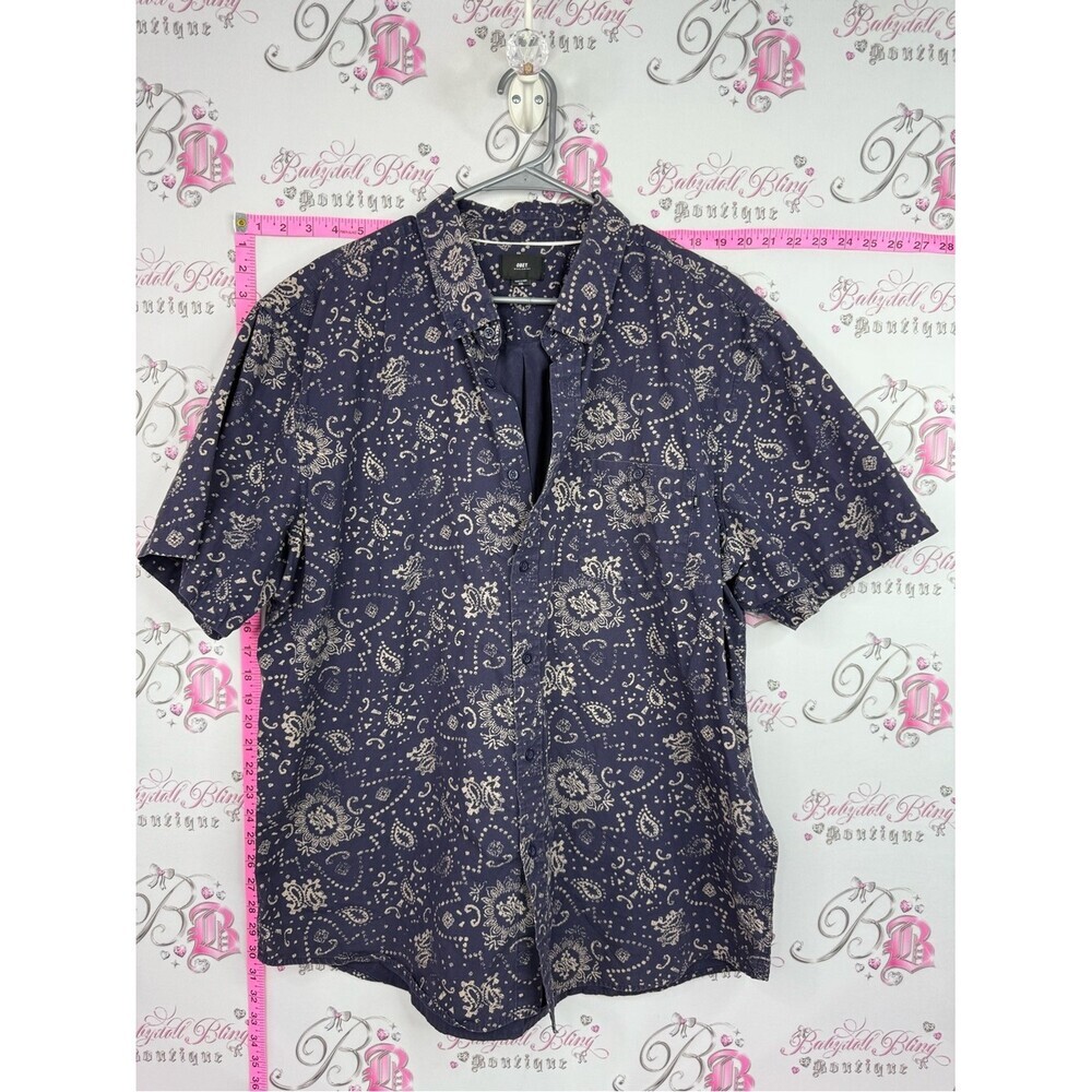 Obey shirt button up Navy Blue Short Sleeve Bandana Print Shirt